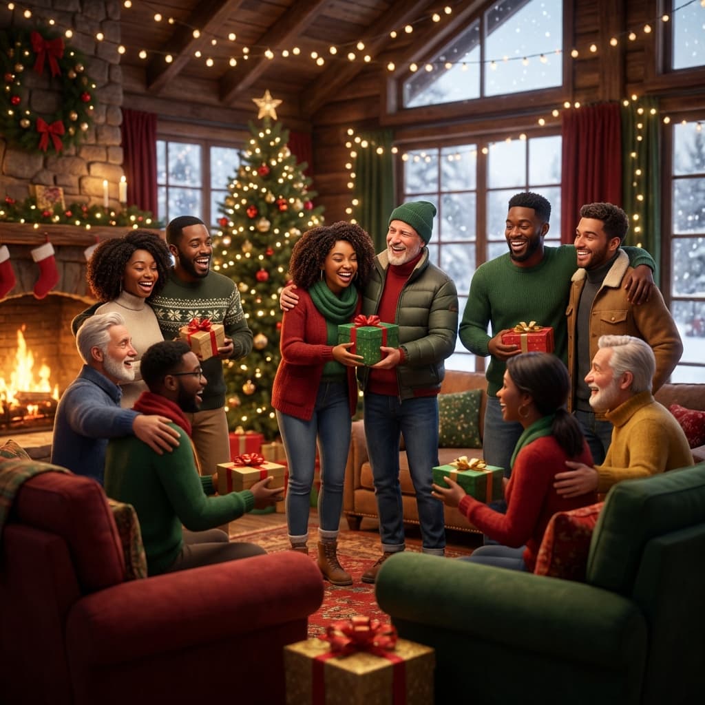 Friends celebrating holiday with gifts